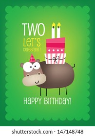 Vintage Birthday Card - Vector EPS10. with Funny Hippopotamus