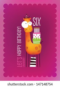 Vintage Birthday Card - Vector EPS10. with Funny Giraffe