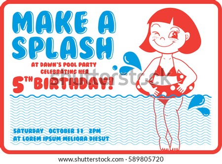 vintage birthday pool party invitation card stock vector royalty