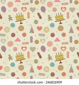 Vintage birthday themed seamless pattern background
