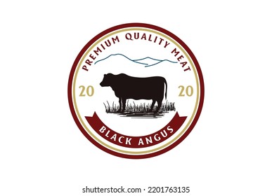 Vintage Black Angus Cow Cattle Farm Livestock for Beef Badge Emblem Label Logo Design Vector