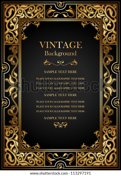 Vintage black background,
antique gold frame, victorian ornament, beautiful old paper,
certificate, award, royal diploma, ornate cover page, floral luxury
rich ornamental