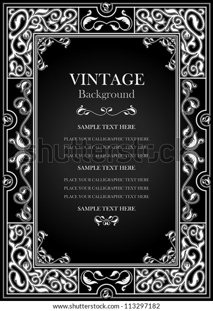 Vintage black background, antique white frame,\
victorian ornament, beautiful old paper, certificate, award, royal\
diploma, ornate cover page, floral luxury ornamental pattern,\
achievement template