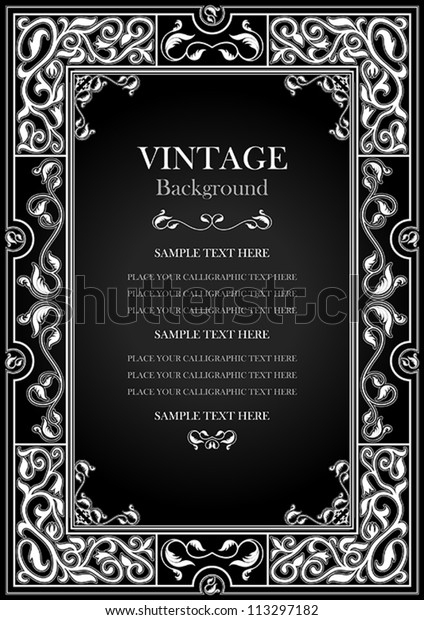 Vintage black background, antique white frame,
victorian ornament, beautiful old paper, certificate, award, royal
diploma, ornate cover page, floral luxury ornamental pattern,
achievement template