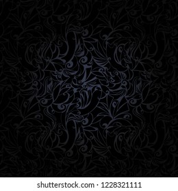 vintage black background with floral elements and darkening to the edges in Gothic style. Royal texture, vector Eps 10