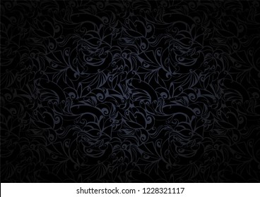 vintage black background with floral elements and darkening to the edges in Gothic style. Royal texture, vector Eps 10