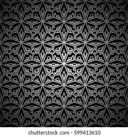 Vintage black background with geometric pattern, dark vector ornament