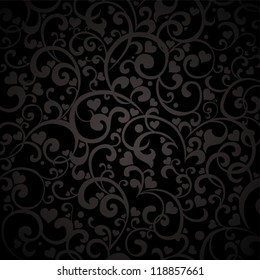 Vintage black background with hearts. Vector Illustration