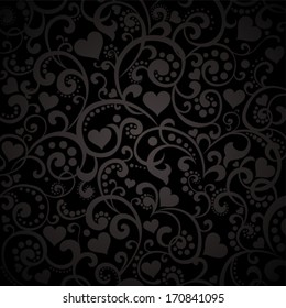 Vintage black background with hearts. Vector Illustration 