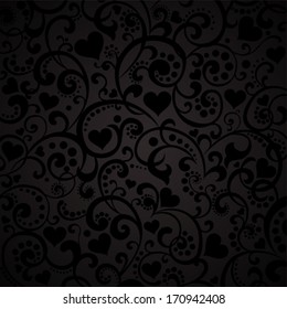 Vintage black background with hearts. Vector Illustration 