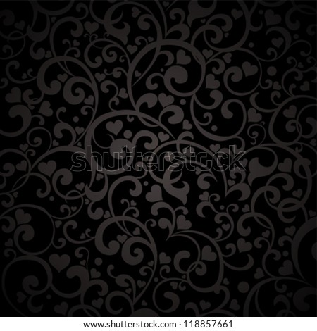 Vintage black background with hearts. Vector Illustration