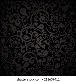 Vintage black background  with  leaves. vector illustration