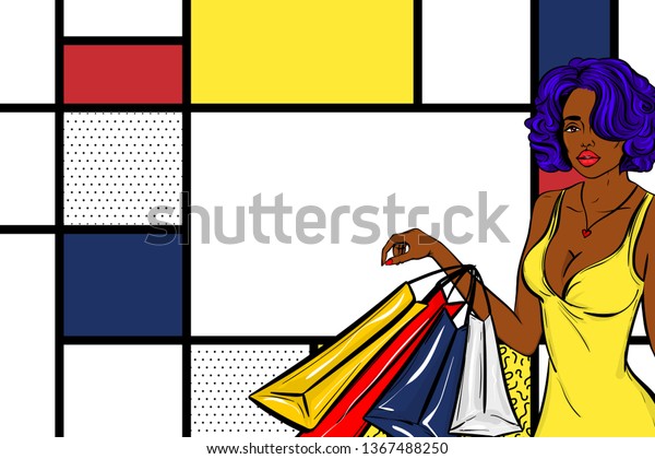 Vintage Black Blue Hair Pop Art Stock Vector Royalty Free 1367488250