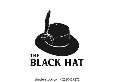 Vintage Black Bowler Hat With Feather Logo Design