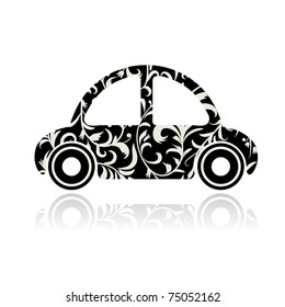 Vintage black car with floral ornament for your design
