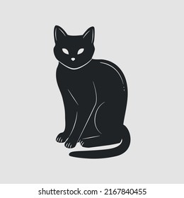 Vintage Black Cat Logo, Icon. Black Cat Isolated On White Background. Vector Illustration	