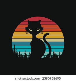 Vintage Black Cat Lover Retro Sunset Style Design