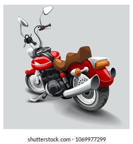 Vintage black classic motorcycle. Cartoon motorbike image.
