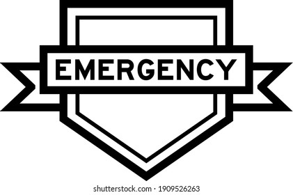Vintage black color pentagon label banner with word emergency on white background