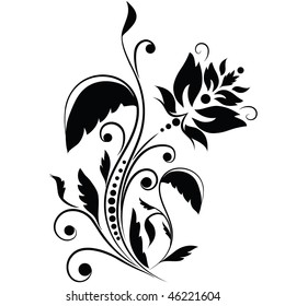 Vintage black floral pattern on white background