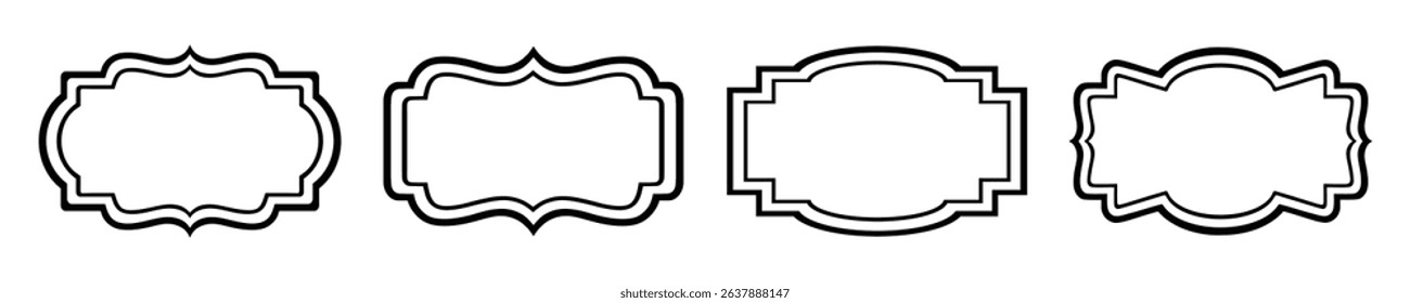 Vintage black frame borders set isolated on white background. Ornamental decorative retro labels, classic outline badge shapes for invitation, certificate, packaging and branding design. Vector icons.