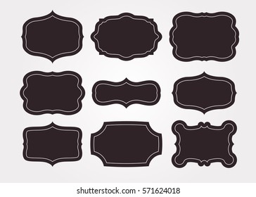 Vintage black frame empty set. Retro premium quality labels set and antique frames design elements. Vector illustration