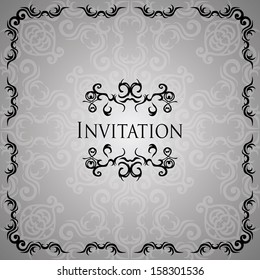 Vintage black frame on a silver background. Seamless wallpaper. Luxury design 