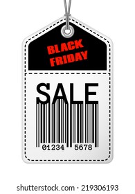 Vintage Black Friday sale tag with stitches. Isolated retro design with typography elements. Buy Me concept promotion label.