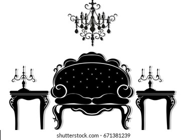 Vintage black furniture set Vector. Rich carved ornaments furniture collection. Vector Victorian Style