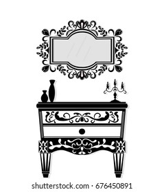 Vintage black furniture set Vector. Rich carved ornaments furniture collection. Vector Victorian Styles