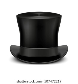 Vintage black gentleman top hat isolated on white