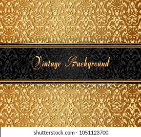 Vintage black and gold background with decor ornament