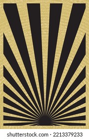 Vintage Black and Gold Sunburst Stripes Poster Template With Rays Centered at the Bottom, Dark Gray Background. Retro Inspired Grunge Sun Bursts, Vertical Artwork. 