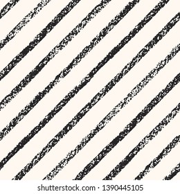 Vintage black hand drawn diagonal stripes seamless vector pattern. Brush, chalk, crayon textured rough streaks background. Tilted, inclined bars template. Striped dynamic monochrome endless texture.