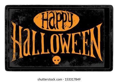 The vintage black Happy Halloween card with skull