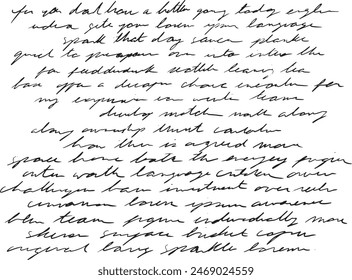 Antiguas tinta negra cursiva, muestra de poesía ilegible, completamente hecha a mano y original. Texto negro ilegible. Ideal para patrones, texturas de la vieja escuela o patrones. Poema o poesía antigua escrita a mano.