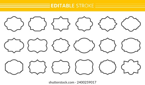 Vintage black line frames. Editable stroke linear elegant retro shapes. Empty label set. Old style sticker border. Premium quality tag template, text badge, emblem patch, craft scrapbook stencil