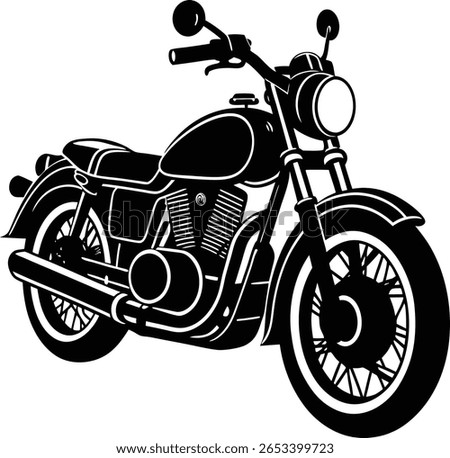 Vintage Black Motorcycle Silhouette Vector - Classic Cruiser Bike Outline for Biker Clubs, Road Trips, and Freedom Concepts