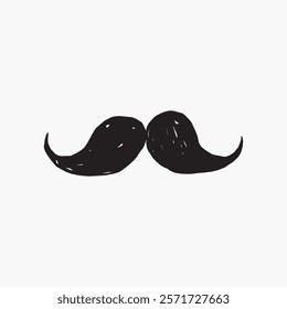 Vintage black mustache illustration, isolated vector. Classic, retro style mustache design, perfect for barbershop logos or hipster themes. Simple black line art doodle vector.