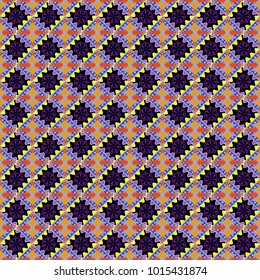 Vintage black, orange and gray backgrounds with geometric and simple floral elements. Vector illustration. Retro seamless wallpaper pattern.