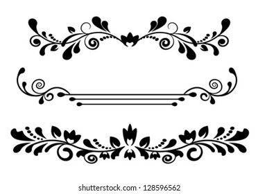 vintage black patterned dividers and borders on a white background