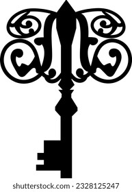 Vintage black patterned key isolated on transparent background