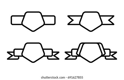 Vintage black pentagon shape with ribbon on white background (Use as decoration on packaging, award banner)