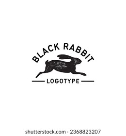 Vintage black rabbit logo. Hand drawing rabbit. Rabbit farm logotype. Retro printing logo vector image