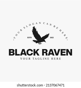 Vintage black raven logo vector