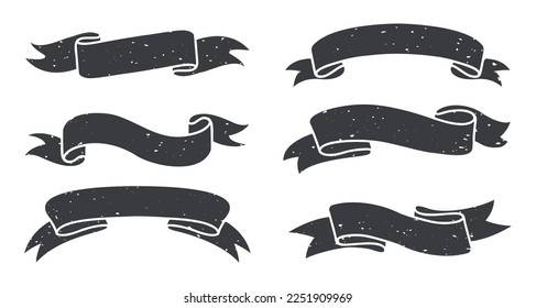 Vintage black ribbon banners set.
