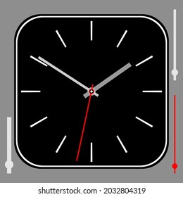 Vintage Black Rounded Square Watch Dial With Arrows.