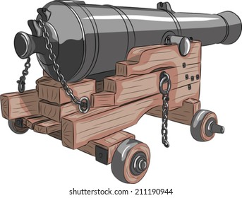 Vintage Black Ship Gun On A Gun Carriage