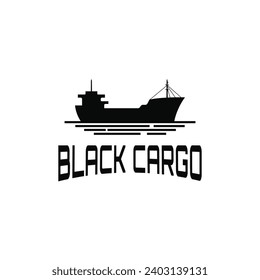 vintage black silhouette cargo ship boat logo design idea at sea