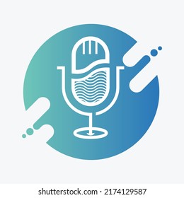 Vintage black silhouette retro stage microphone - web icon in circle frame. old technology concept, flat and shadow theme design sign, vector art image illustration, isolated on gradient. 
